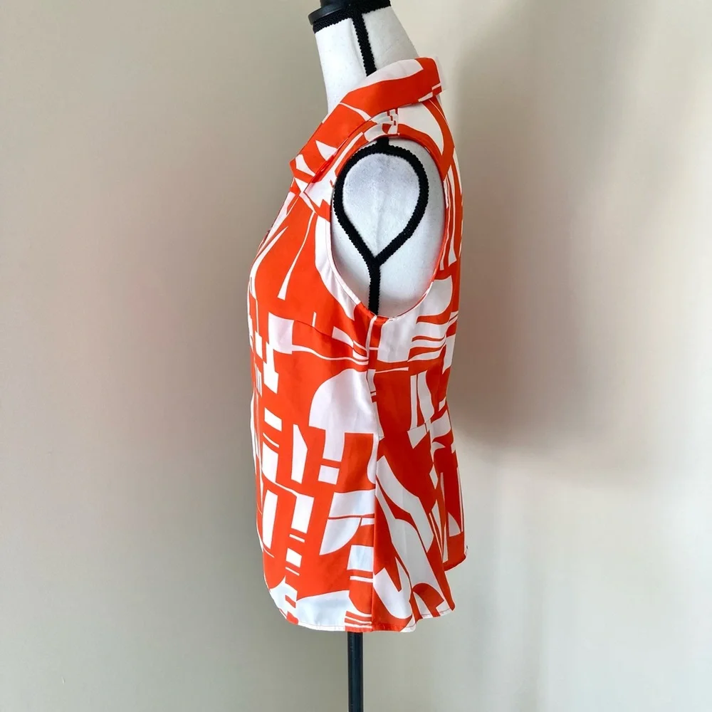 Cabi Kelly Orange and White Sleeveless Top Size S